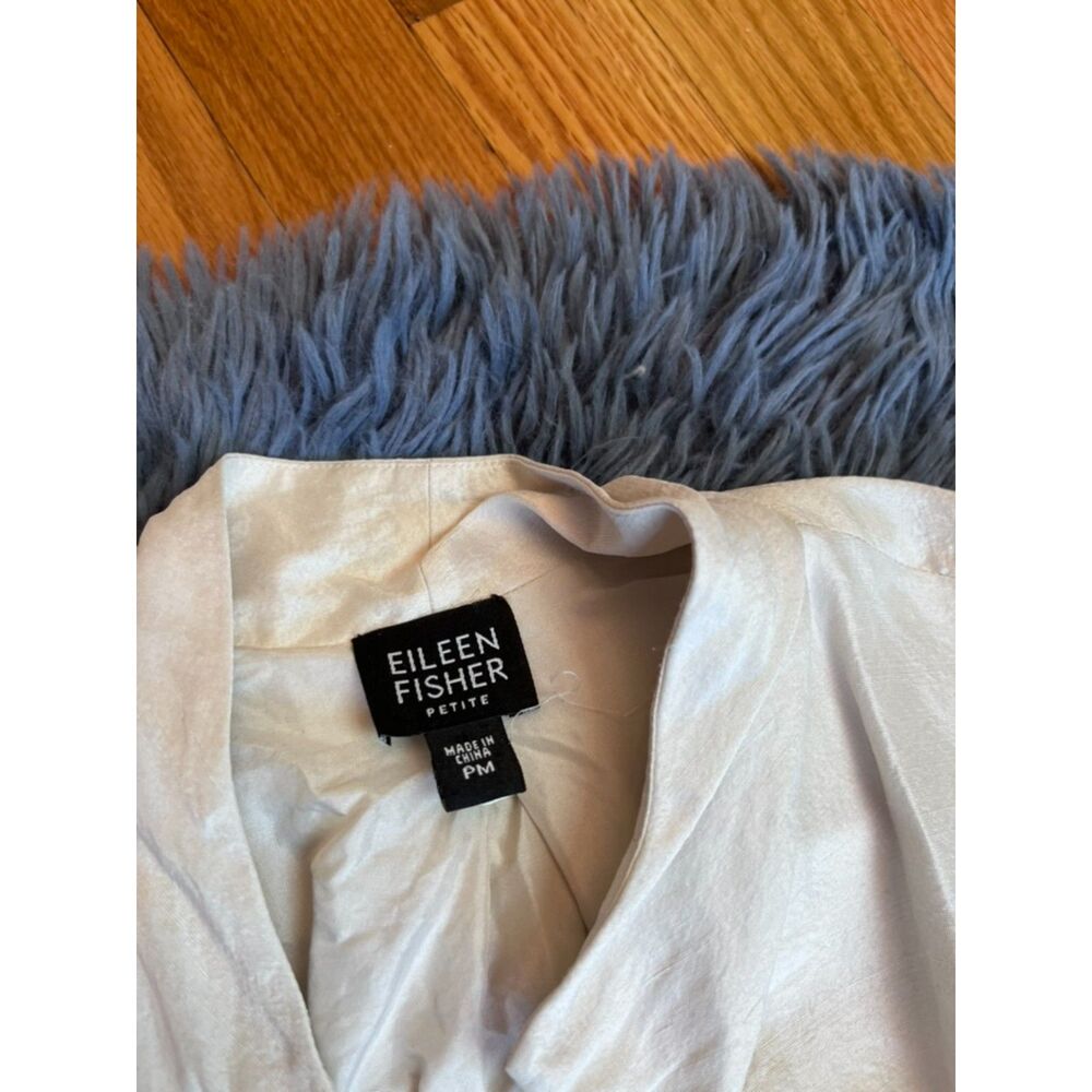Eileen Fisher Pearly White 100% Silk Open Front Jacket Size M P - Picture 5 of 6